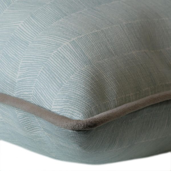 outdoor bolster cushion in pale blue herringbone