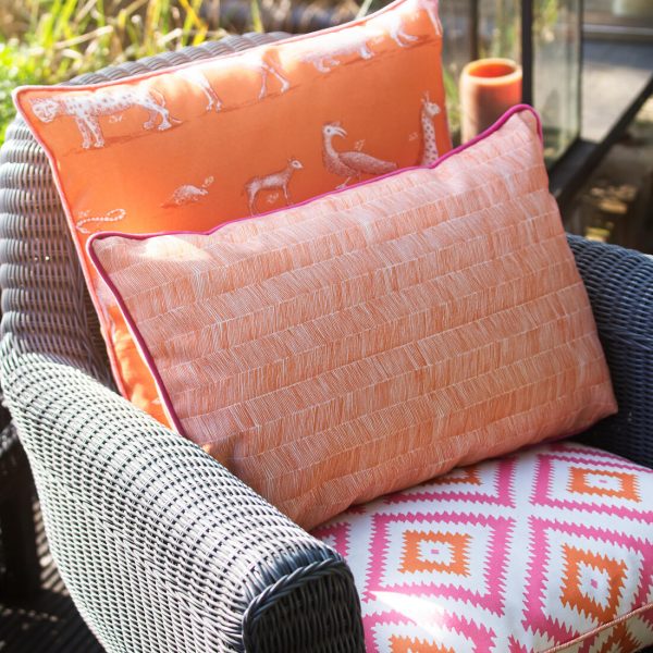 outdoor bolster cushion in orange herringbone