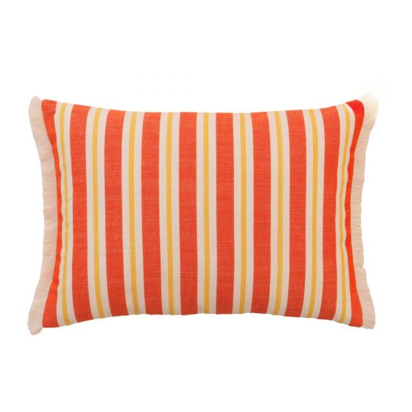 outdoor bolster cushion in orange stripes