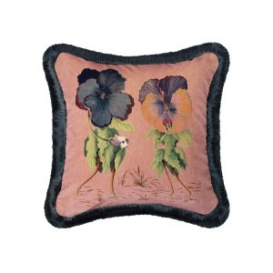 pink velvet cushion with luxurious fringe from house of hackney