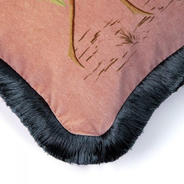 pink velvet cushion with luxurious fringe from house of hackney
