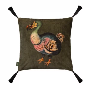 tasselled velvet cushion in green from House of Hackney