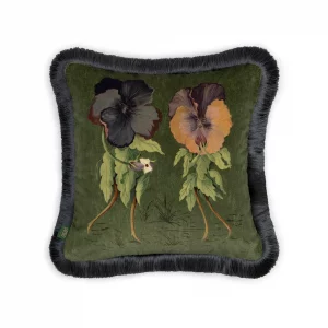 green velvet cushion with luxurious fringe from house of hackney