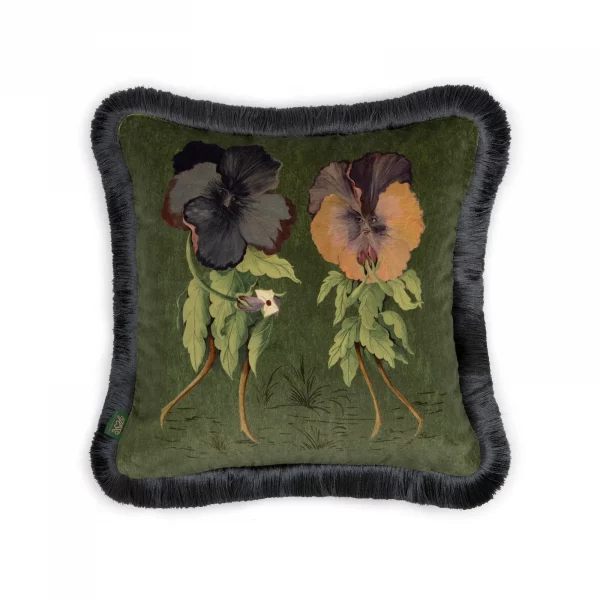 green velvet cushion with luxurious fringe from house of hackney